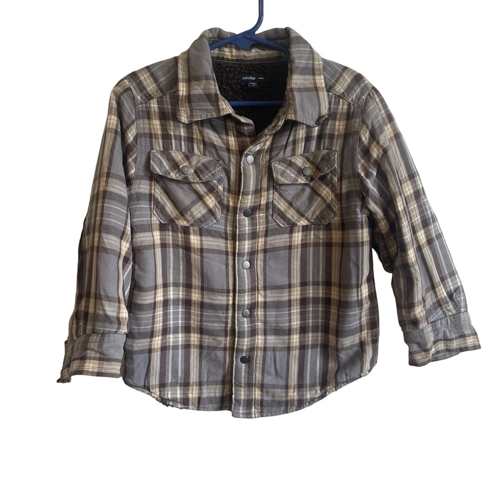 Baby Gap Youth 3T Sherpa Lined Wool Plaid Cozy Shirt Jacket Size Brown Plaid